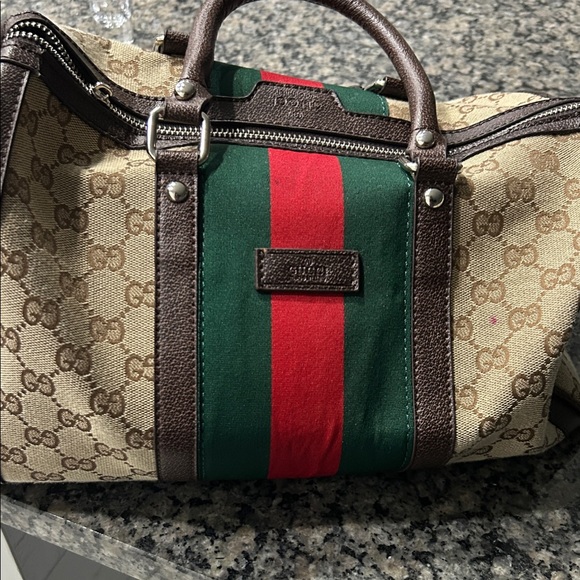 Gucci Beige and Brown Satchel with Red and Green Stripe - Picture 2 of 2